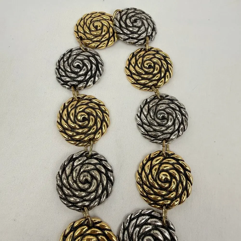 Vintage Disc Chain Belt Gold Silver Medallion Boho Glam Statement Size 55